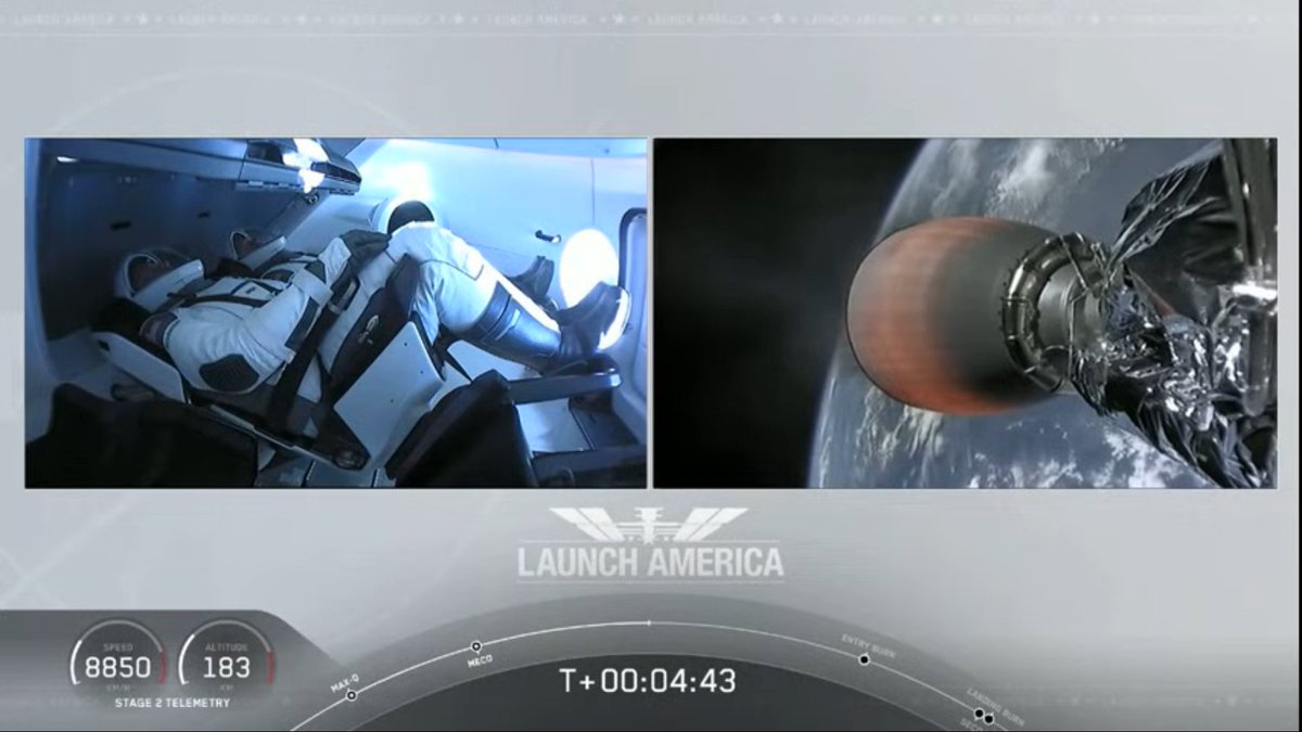 5 minutes into the flight. already 200+ miles away from launch site.Also - can we appreciate how great these videos are???