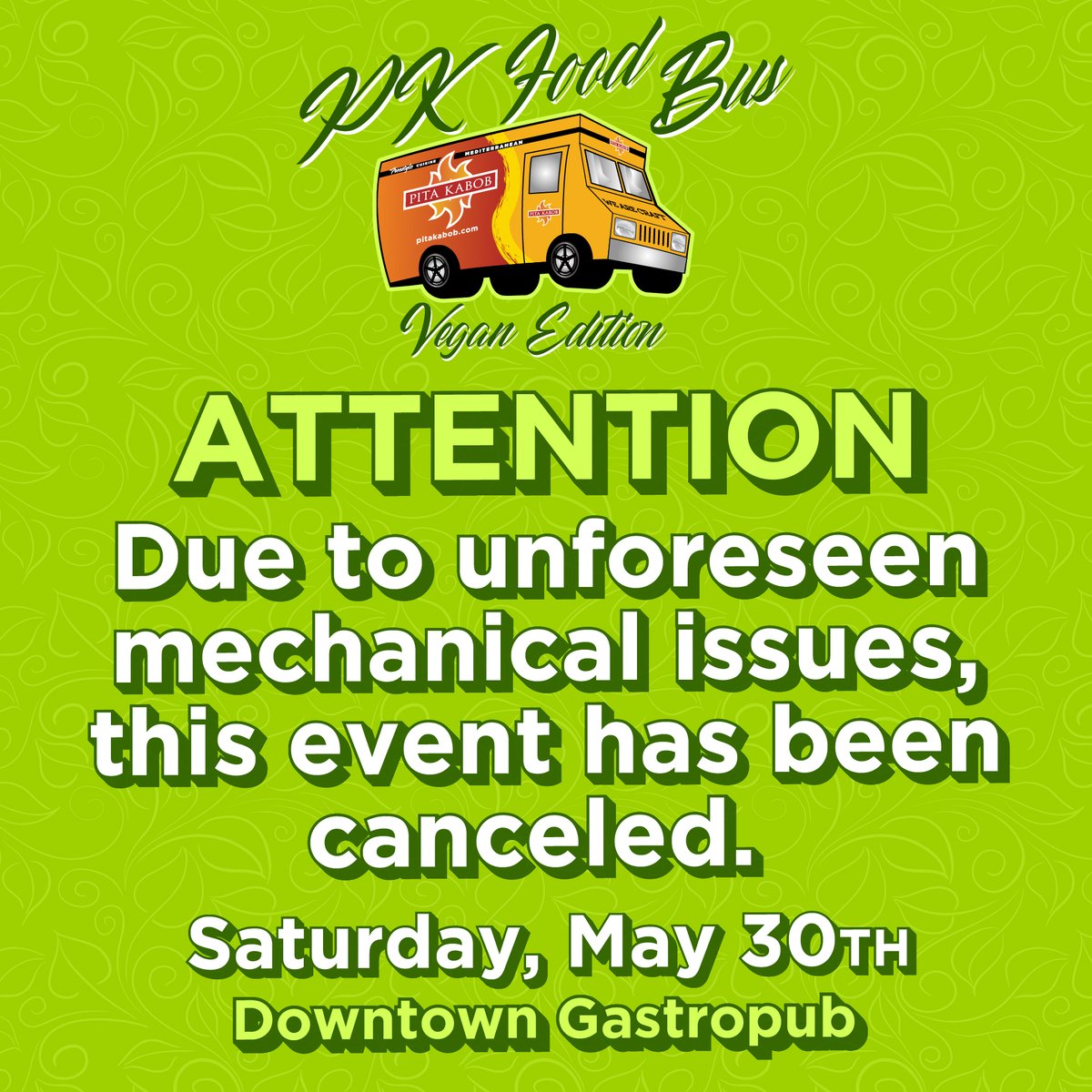 THIS WEEKEND: PK Food Bus: Vegan Edition &amp; Breakfast Bus are CANCELED. 😭 - mailchi.mp/114ed4423f93/p…