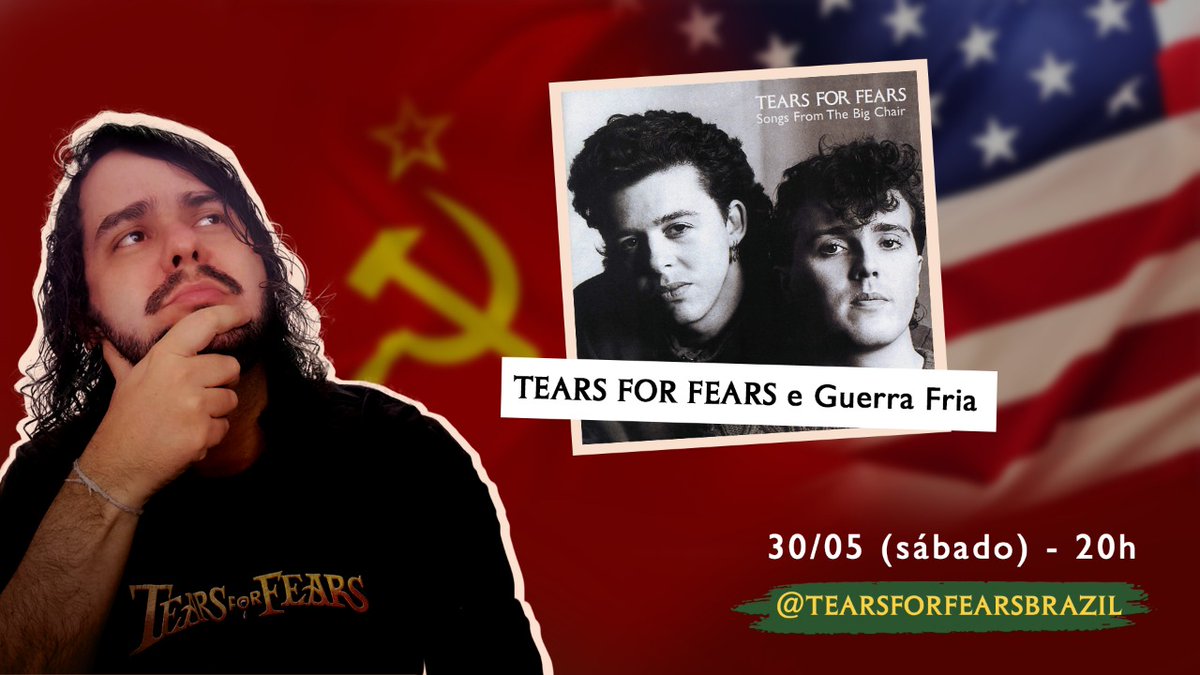 tearsforfearsbr's tweet photo. VAMOS FALAR DE HISTÓRIA E TEARS FOR FEARS?

Hoje, na nossa live "Live in The Mad World", eu, @profluander , historiador se administrador desta página, falarei das influências da Guera Fria na criação do álbum Songs from The Big Chair! https://t.co/AAFyXg5bsP