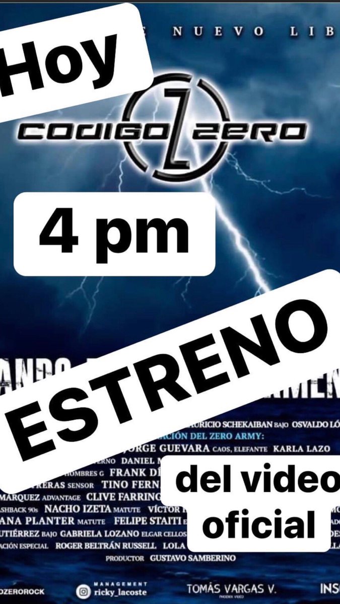 Tenemos el honor de anunciar el lanzamiento del video oficial de este proyecto hecho con tanto amor y entrega.
¡Gracias Zero Army! 
#queelmundosigasonando #cuandopaselatormenta #campañasolidaria
#codigozero #hombresg #enanitosverdes #nachapop #theoutfield #Covid_19 #cuarentena