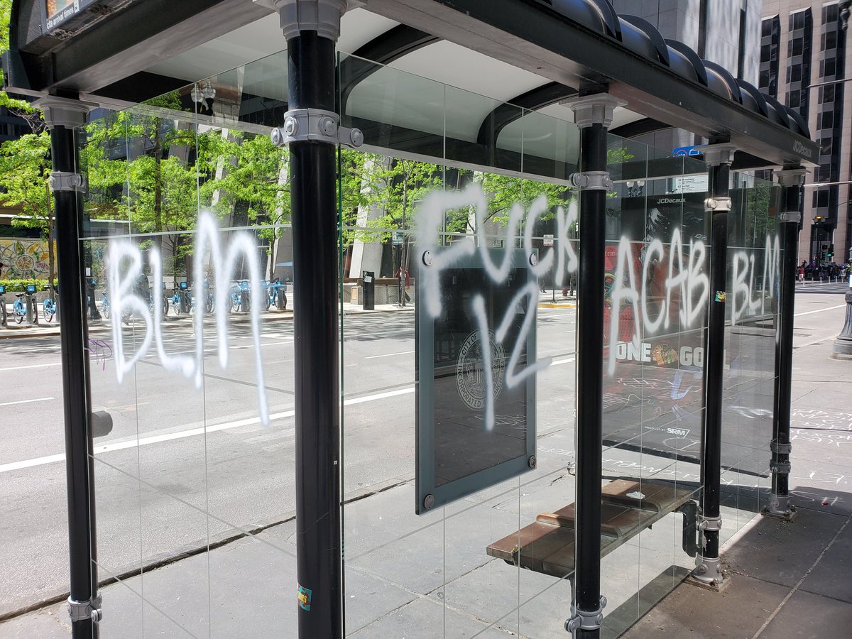 Bus Shelters have been tagged.  #Chicago  #GeorgeFloyd