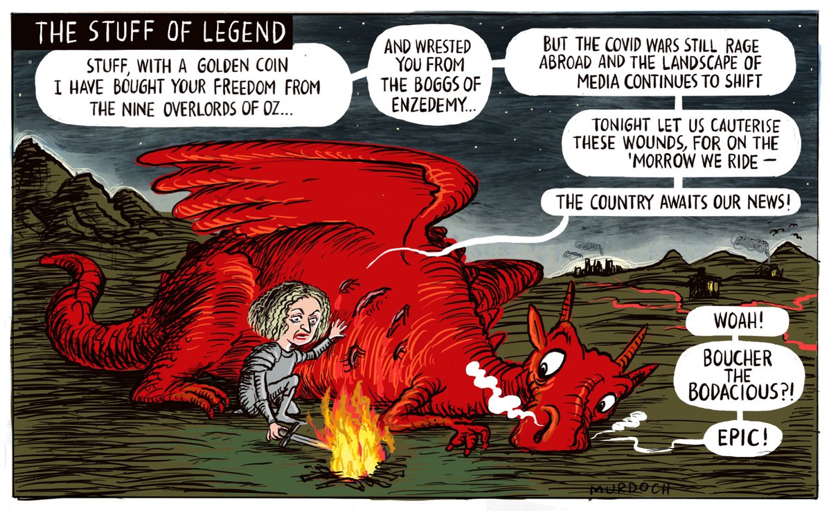 domesticanimal's tweet photo. From tomorrow Stuff’s websites &amp; 49 newspapers will be NZ owned, &amp; new owner Stuff CEO Sinead Boucher is looking at a model that will share ownership with staff
My @SundayStarTimes @stuffmedia #cartoon on this bodacious move.  #NZMedia #nzpol #Covid19 @sineadboucher 
Buy NZ made! https://t.co/lqnEukLBXf