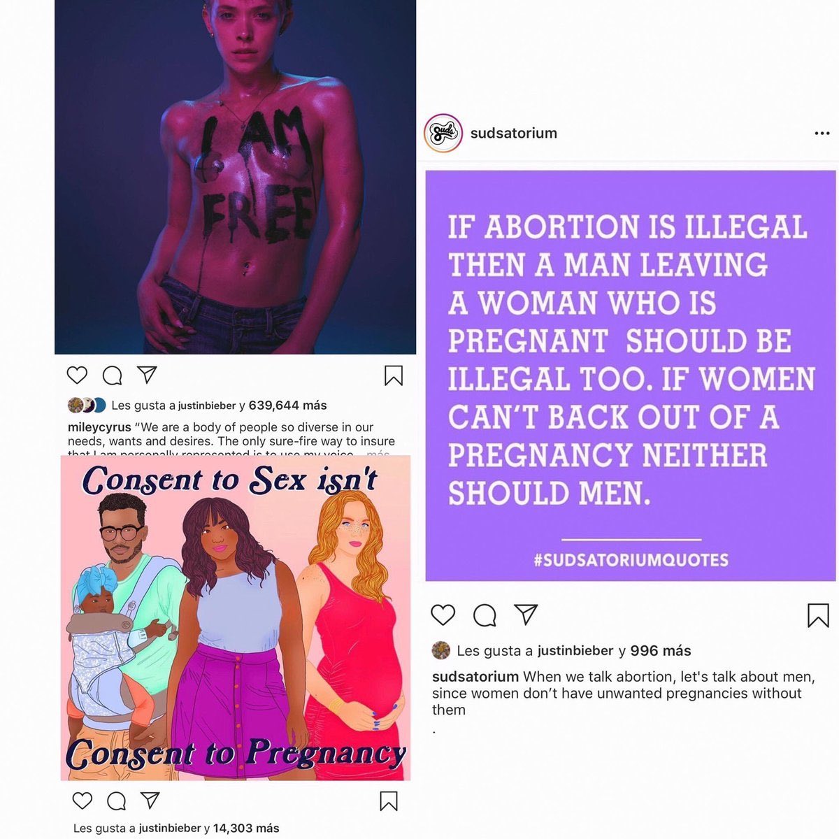 Bieber também já curtiu posts a favor do aborto e etc.
