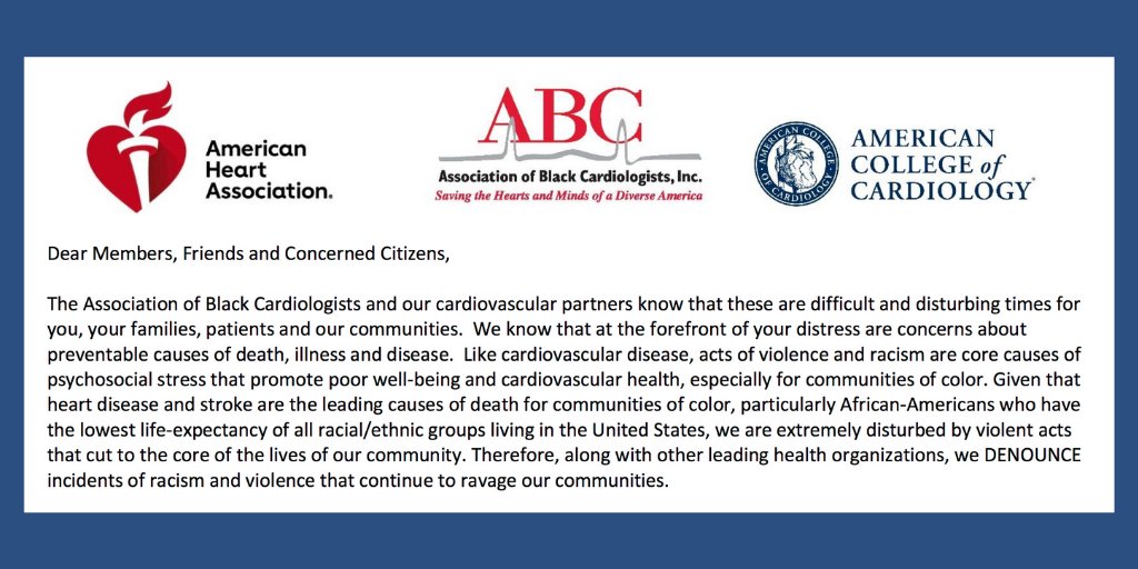 Disturbing times call for action. The ABC and our cardiovascular partners are extremely disturbed by violent acts that cut to the core of the lives of our community and denounce incidents of racism and violence.   

abcardio.org/wp-content/upl…