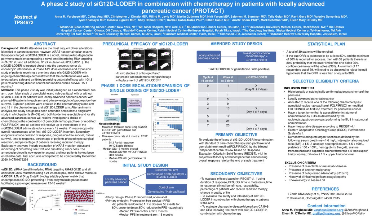 CentralParkWMD's tweet photo. Trial in progress. A novel siRNA targeting #KRAS in locally advanced #PancreaticCancer A phase II study of siG12D-LODER in combination with chemotherapy in LAPC (PROTACT) #PancSM @AnnaVarghese4 @EileenMOReilly #ASC020 https://t.co/2S2FgnigPR https://t.co/OeL1y9lTX6