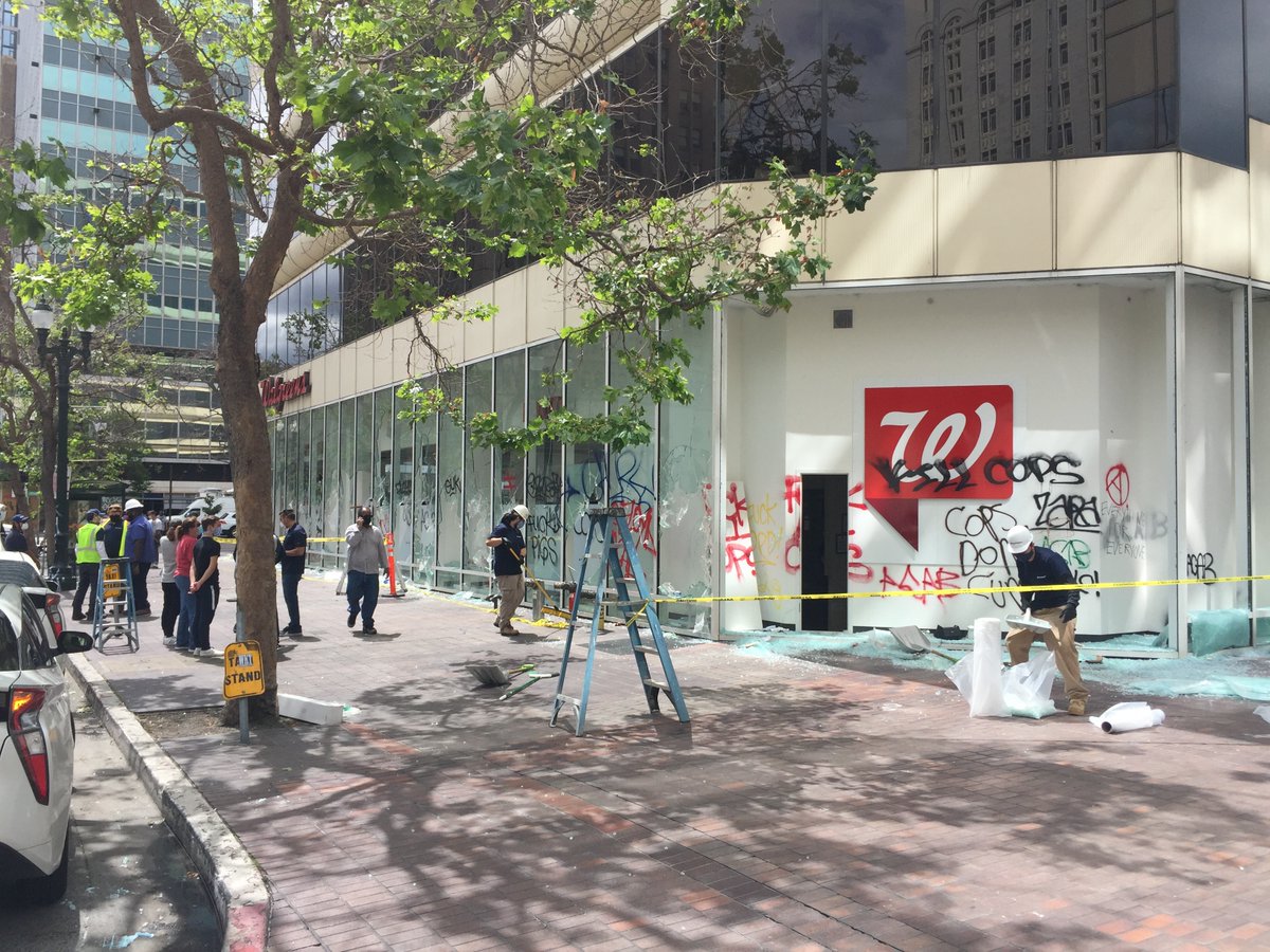 I retraced the protest route this morning around 11am and the speed of the clean-up effort is surprising. After protests in previous years, graffiti lingered for weeks, sometimes months, but there’s tons of re-painting and power-washing already happening today.