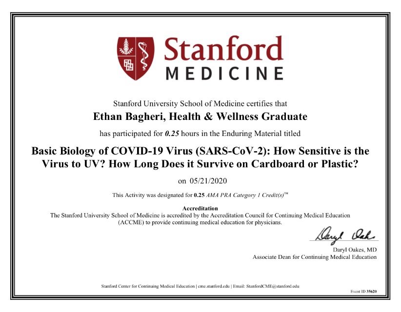 EthanBagheri's tweet photo. Stanford University School Of Medicine 🏫

Basic Biology of COVID-19 Virus Certificate 🔬👨🏻‍🔬

May 2020 👨🏻‍🎓 https://t.co/AA7BfTp30i