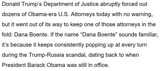 That's right, in the midst of CYA emails, dossiers, & such, Obama blocked Boente's promotion at DOJ to make sure he didnt run the Russia investigation. So to accept that Boente was a coup plotter, then you are saying that Obama was trying to stop the coup. https://www.palmerreport.com/opinion/dana-boente-is-the-key-to-trump-russia-and-barack-obama-and-donald-trump-both-know-it/1888/