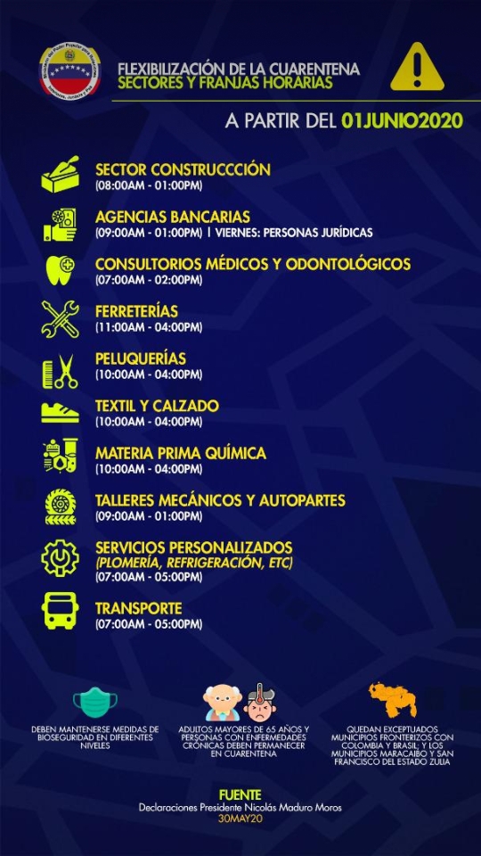 Así se resumen las medidas de flexibilización de cuarentena y distribución de combustible anunciadas por Maduro este sábado.

Las medidas entrarán en vigencia a partir del lunes 1 de junio bit.ly/2AoD8pX