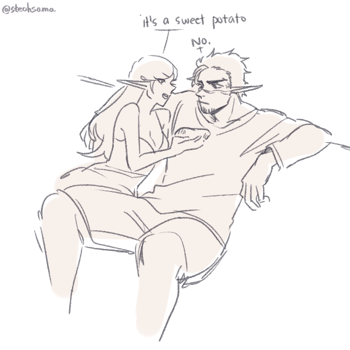 Sky is drunk and he's convinced that the sweet potato is a hot potato, but Yuri insists it's a sweet potato ? 