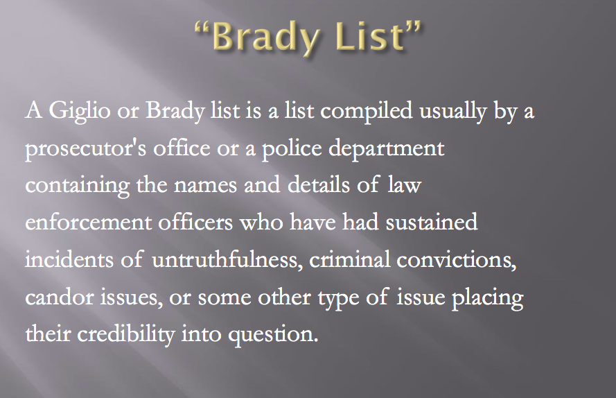 2/ Did you know prosecutors often keep a list of bad cops still on the force, ones they make sure to not call to testify?Its called a Giglio list. Here is a link to presentation made by the International Association of Chiefs of Police about it.  https://www.theiacp.org/sites/default/files/Brady-Giglio.pdf