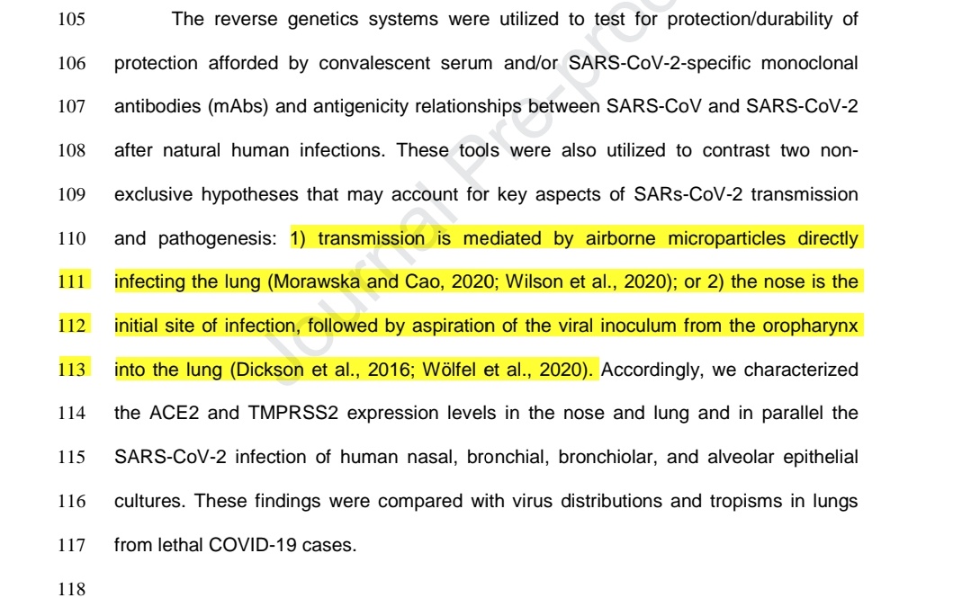 COVID-19 بہت ہی دلچسپ ایک سٹڈی Cell جرنل میں 26 مئی کو چھپی یہ جرنل بائیولوجیکل سائنسز کے ٹاپ جرنلز میں شمار کیا جاتا ہے۔اس سٹڈی میں 2 مفروضوں کو سلجھایا گیا۔ مفروضے۔ 1۔ اس وائرس کی ٹرانسمیشن ہوائی پارٹیکلز سے ڈائریکٹلی پھیپھڑوں کو جا کر انفیکٹ کرتی ہے۔ 2۔ وائرس پہلےناک میں