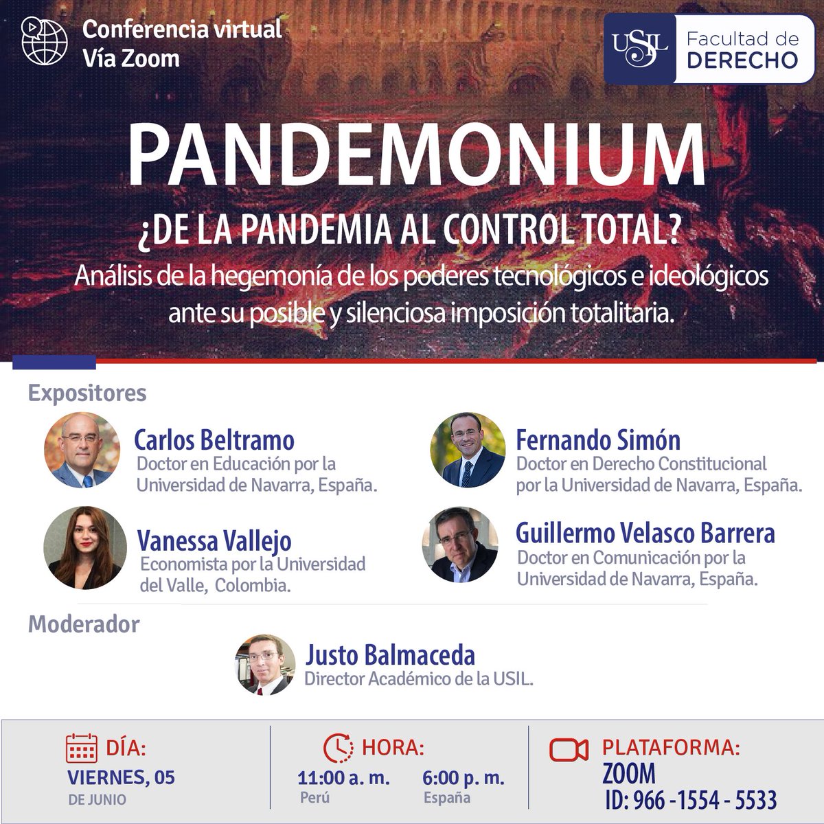 🌐Webinar Internacional: PANDEMONIUM ¿de la pandemia al control total?
📆Viernes, 05 de junio
⏰ 11:00 a. m.
👉 Link de inscripción: zoom.us/webinar/regist…
<a href="/unav/">Universidad de Navarra</a> 
¡NO TE LO PIERDAS!