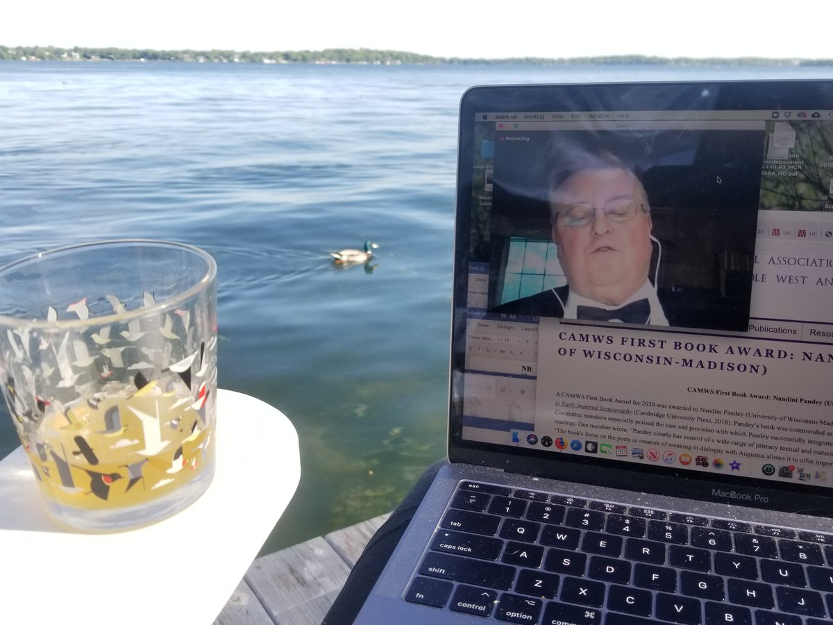 Thanks #CAMWS2020 for this year's First Book Award and for a successful virtual conference. Toasting all with quarantinis and ducks two ways. #CAMWSCritters  camws.org/pandeycitation