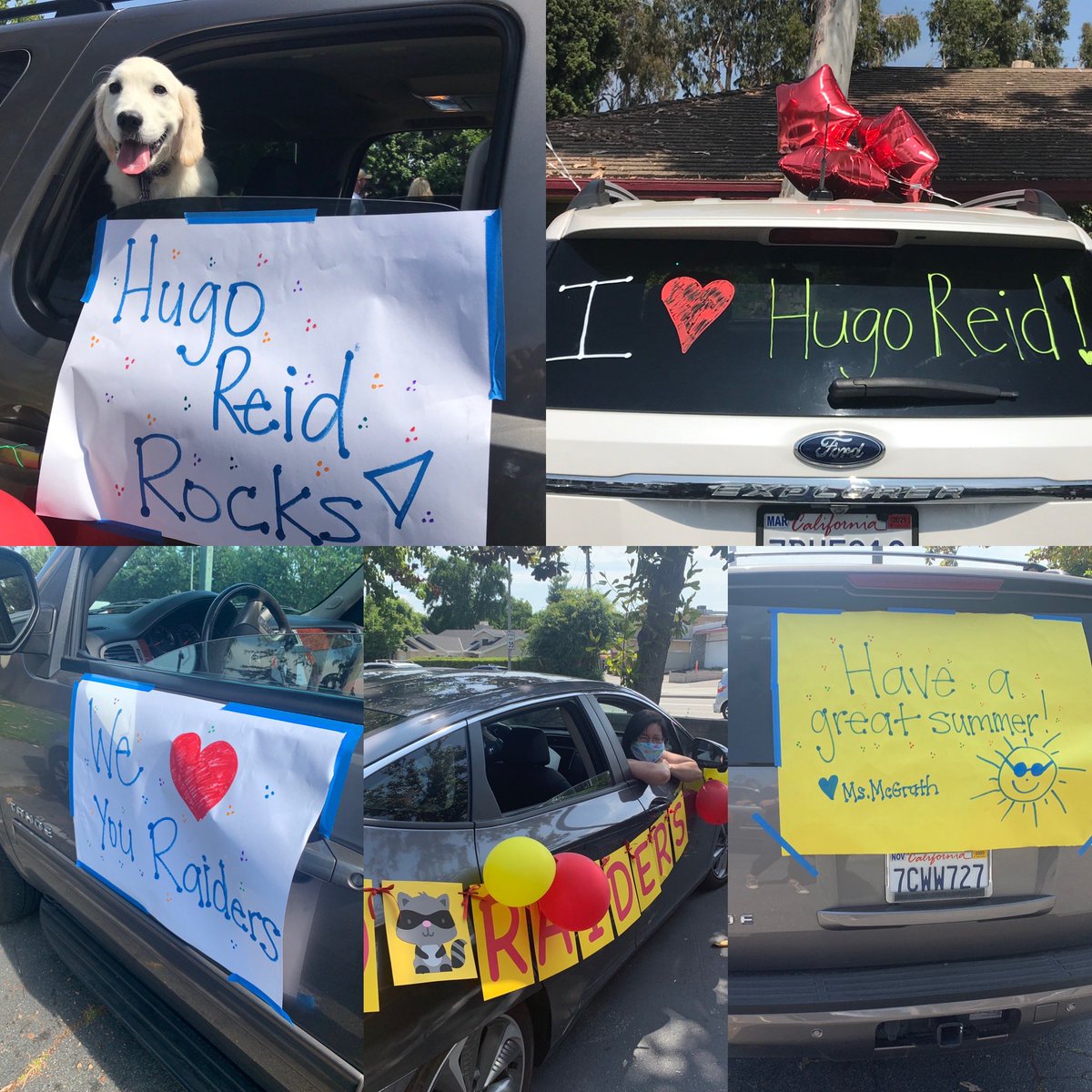 mmcgrath31's tweet photo. HR End of Year Celebration Parade!  Hugo Reid community coming together, at a safe distance!  #hugoreidstrong #bestcommunity #staffparade #we❤️HugoReid @ Hugo Reid Elementary https://t.co/uBPfz8dhGB
