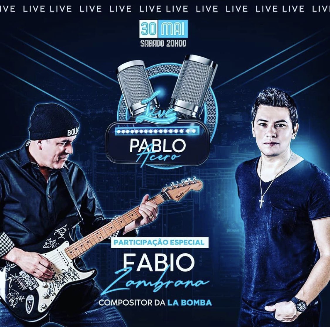 fabiozambrana's tweet photo. En 20 Minutos 
Entrevista desde #Brazil con #PabloAcero, cantante, compositor y versionista.
19:00 Hora de Bolivia
20:00 Hora de San Pablo
Lo pueden ver por el Instagram de Pablo 
@gianpabloacero
#FabioZambrana #LaBomba #AzulAzul #Abomba #BragaBoys https://t.co/nGOoOhZgkf