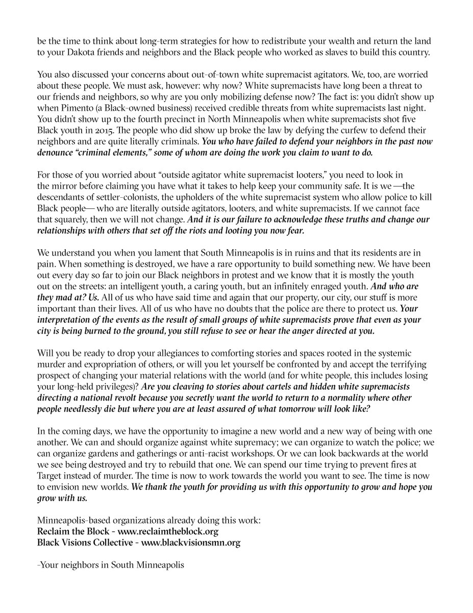 theunderbelli's tweet photo. an open letter to white residents of south minneapolis https://t.co/VAN7q0Vzyb