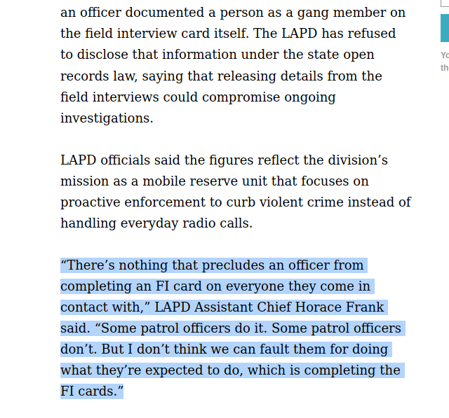 LAPD Assistant Chief Horace Frank lives in Palmdale, which is NOT Los Angeles.He earned $395K in 2018 from outside agitation. https://www.latimes.com/california/story/2020-05-26/lapd-division-gang-framing-scandal