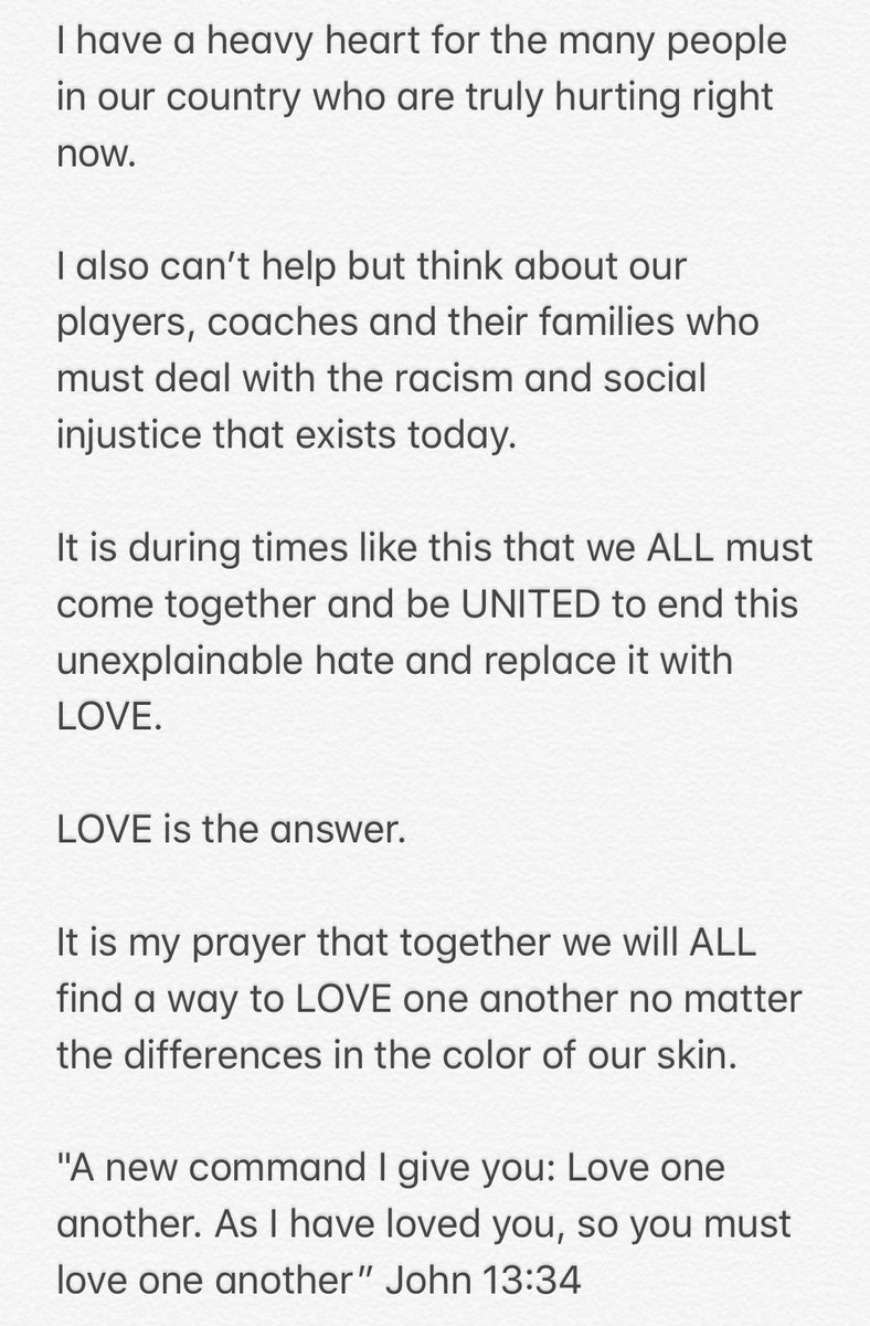 “Darkness cannot drive out darkness; only light can do that. Hate cannot drive out hate; only love can do that.” -MLK

#LoveOverHate 
#CoachesStandforJustice