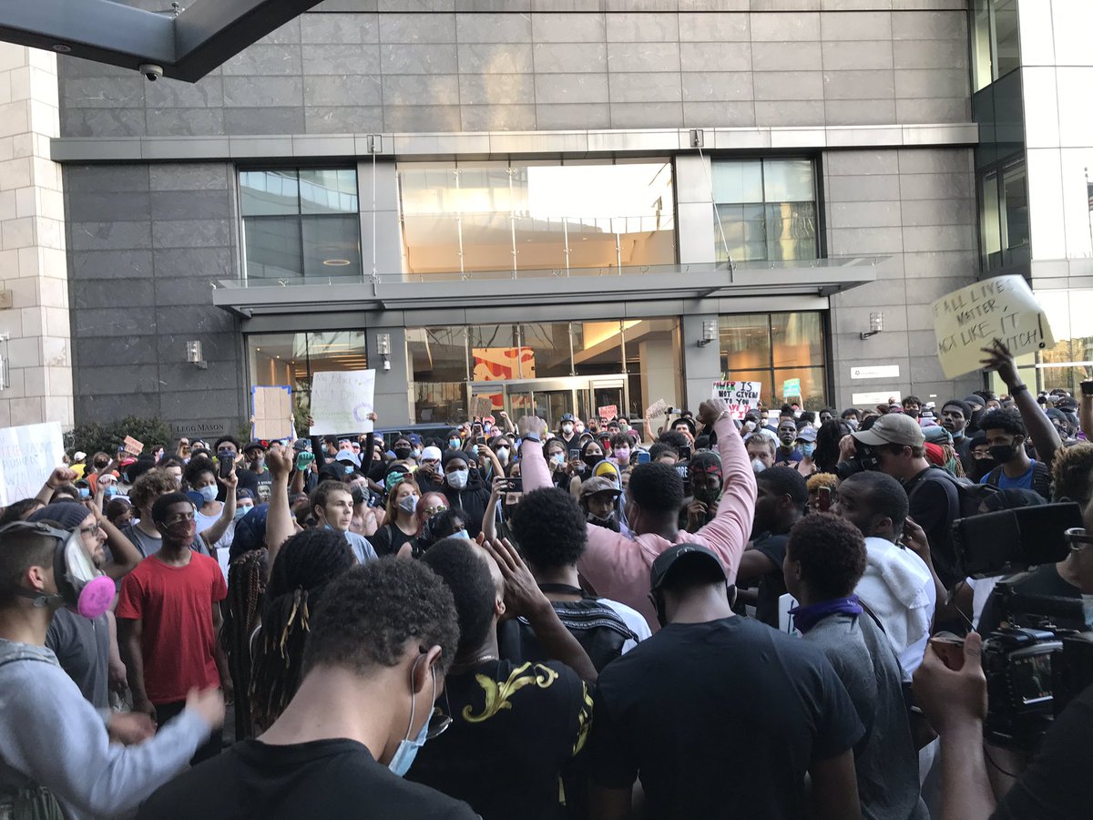 Crowd is amped up, outside the Four Seasons Hotel. For those who don’t know Baltimore, this is Harbor East, one of the poshest developments in our city.
