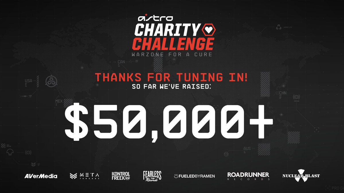 ASTROGaming's tweet photo. $25k+ to @StJudePLAYLIVE and $25k+ to @VisitLakeStreet. We couldn't have done it without you, our partners, and all the competitors in the ASTRO Charity Challenge! #LiveFromWarzone

This is gamers doing good. We are #ASTROfamily! https://t.co/ohvH7PumJh