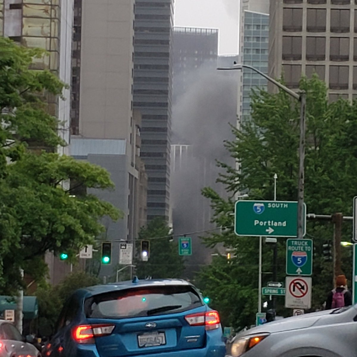 Just south of me: large cloud of tear gas. To the north downtown: black smoke from a reported car fire.  #seattleprotest  #GeorgeFloydprotest 1