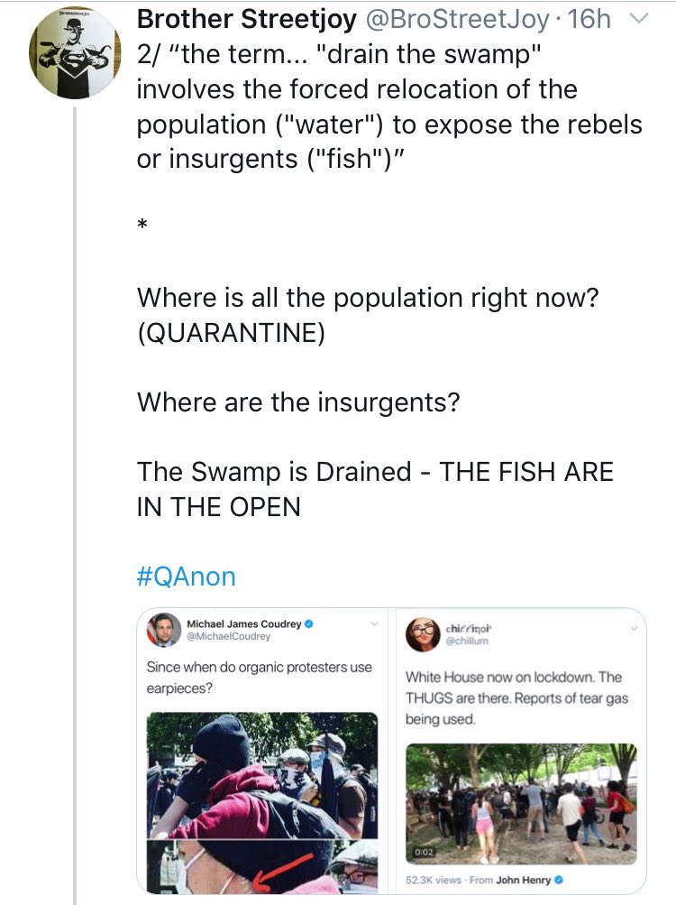 2/ Q also just shared Patriot  @bvoice_p with on the ready which is a [FISH]ing term -This lends credence to my  #DraintheSwamp interpretation & that we’re living in it!!!The populace is removed and the [FISH] are out in the open #QAnon