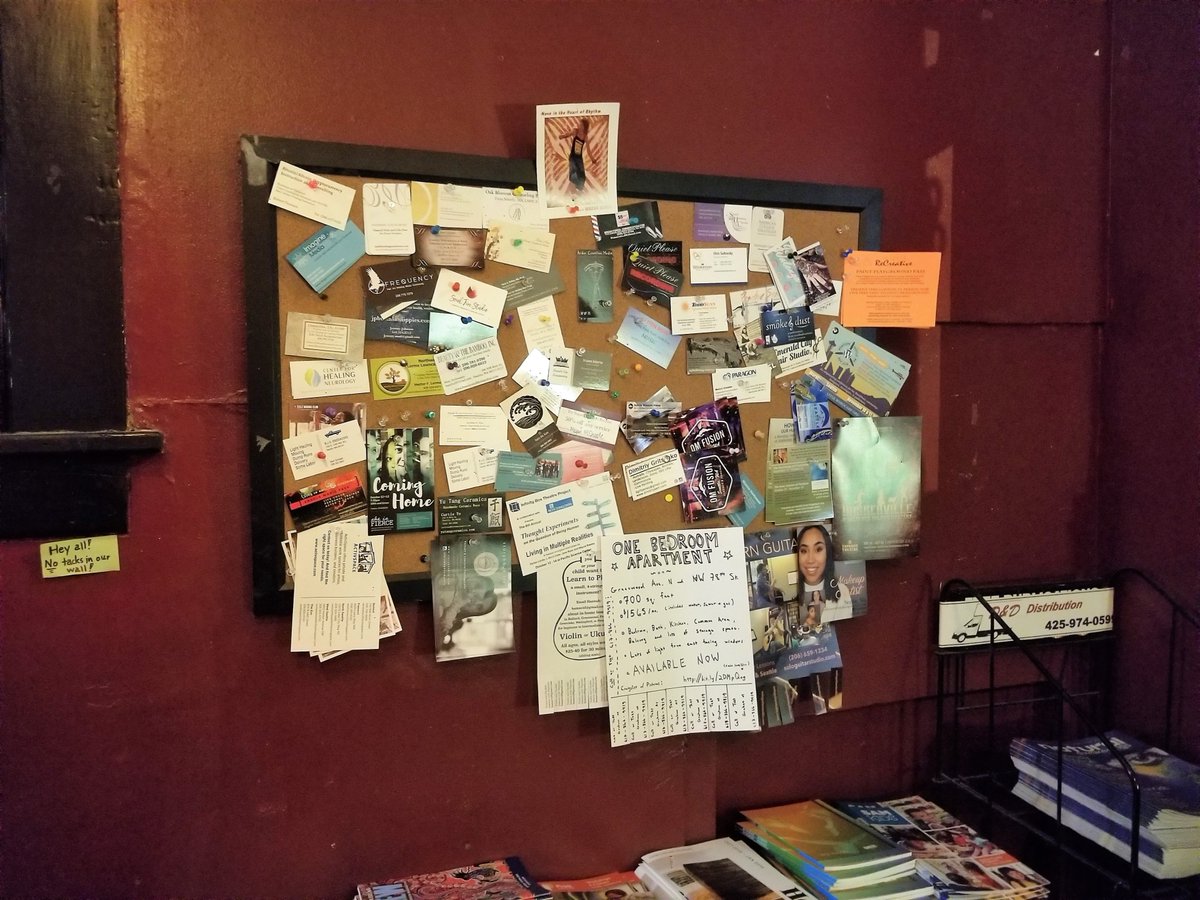 It's funny how the little things, like this photo of our bulletin board in Greenwood from a few years ago, make you miss how things used to be. While we may not be able to go back to how things were, we can move forward together to create something new. #seattlecafe