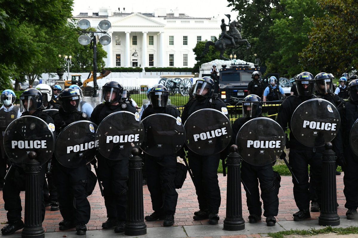 I’ve never seen Lafayette militarized to this level in the eight years I’ve lived in DC. There’s an armored unimog sitting in the middle of the lawn with the White House as a backdrop. Park Police are fully geared for a riot with batons and pepperball launchers.