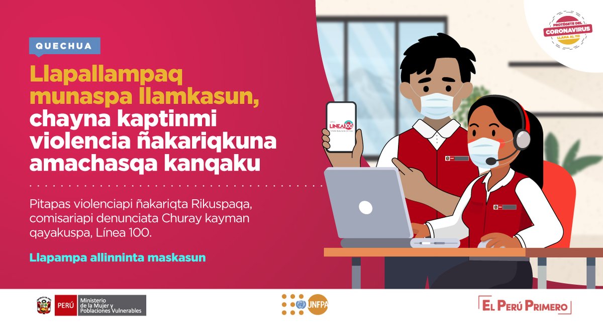 MimpPeru's tweet photo. Kay emergencia punchawkunapim violencia wiñanman. Chaymi Estado ukupi llamkaqkuna yanapakunaykichik usuchinakuy pisiyanampaq. ¡Llapampa allinnimpaq llamkasun hinaspa warmi qari warmakunata, warmikunatapas yanapasun! https://t.co/f7cfouEK1k