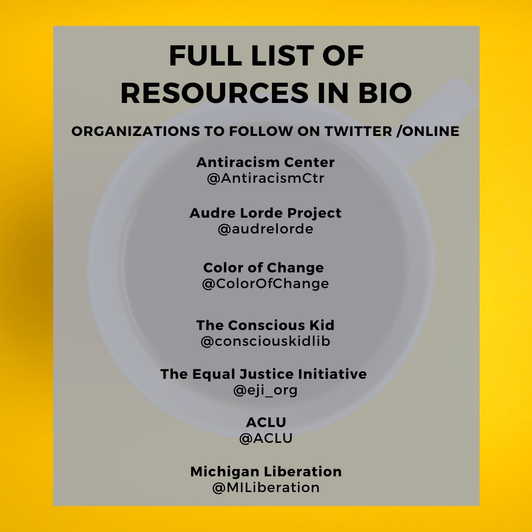 Organizations and centers doing the work, such as  @AntiracismCtr  @audrelorde  @ColorOfChange  @ACLU  @consciouskidlib  @eji_org (again the documents linked at the top includes the longer list):