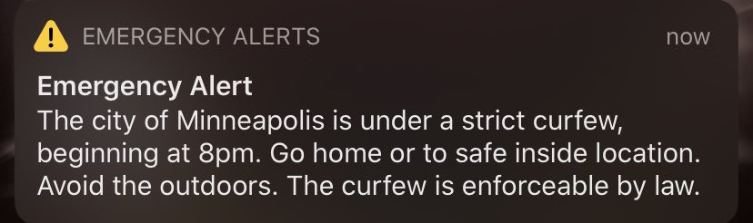 The government alert of the citywide curfew has been issued here in Minneapolis. Traffic does seem to be thinning out on Lake. Some business owners are camped out in front of their stores to keep an eye on them through the night.