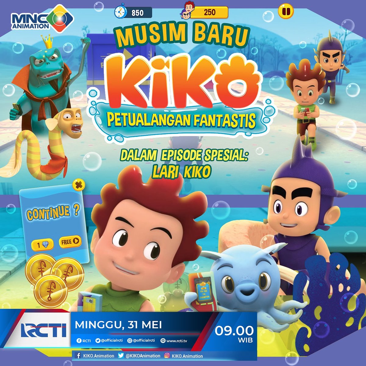 KIKOAnimation's tweet photo. Hari ini jangan lewatkan! Episode Terbaru KIKO - Season 3 "LARI KIKO" Minggu jam 09.00 WIB di @OfficialRCTI 😎 #MusimBaru #EpisodeBaru #KIKOSeason3 #DoubleEpisode #Gokil #Jahil #AksiSeru #1Jam30Menit #TayanganLebihLama https://t.co/RYx2LZwlUV