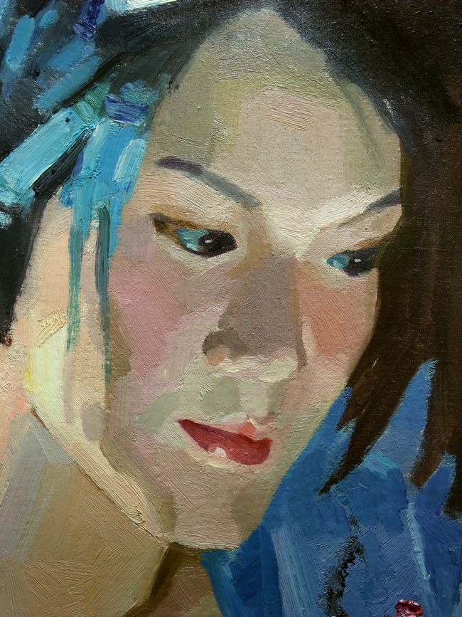 #油彩画　照らされた顔が美しい　「涼しげな女」　 心地よい冷涼感を感じる女性です。 page.auctions.yahoo.co.jp/jp/auction/h10…