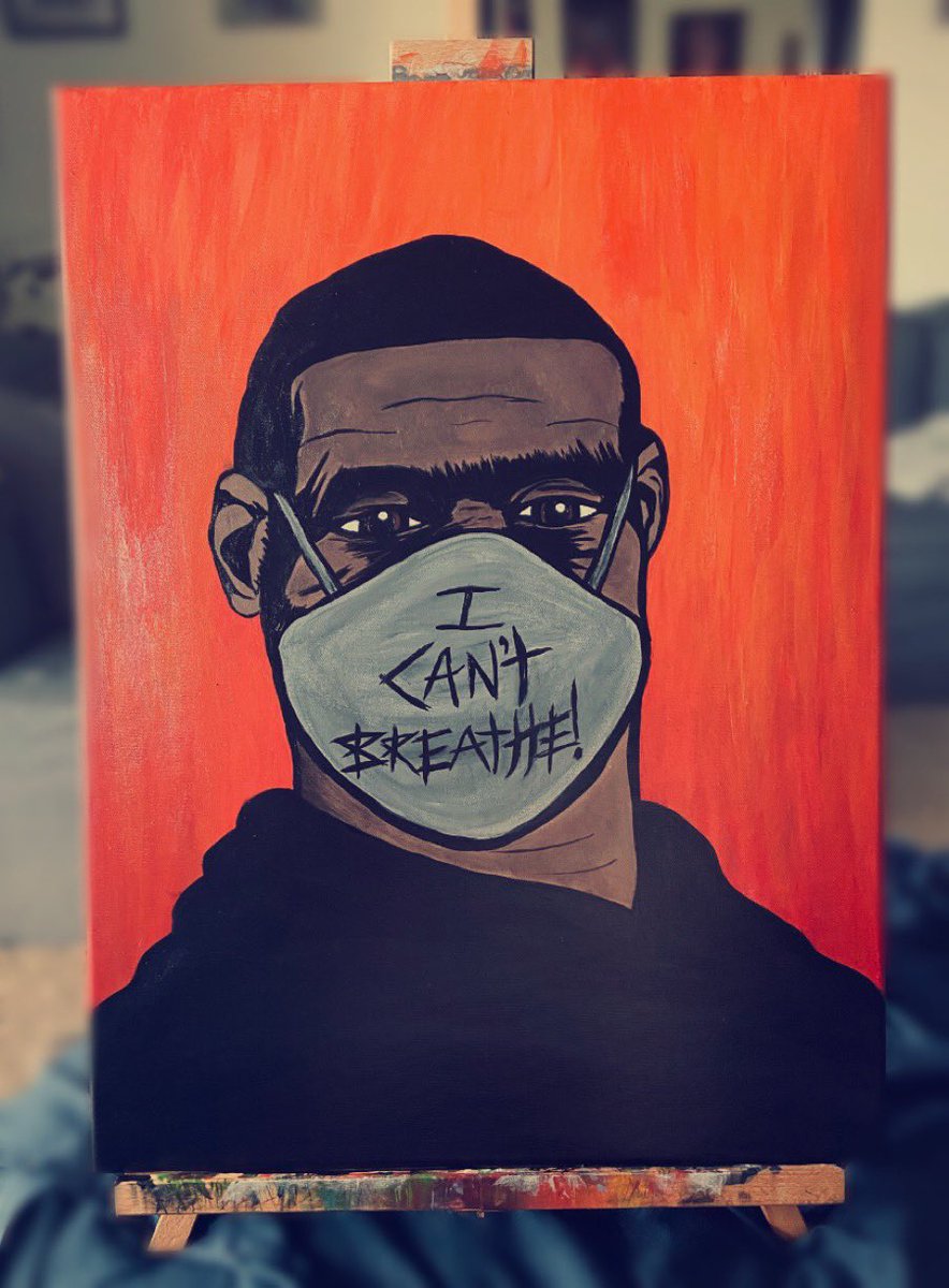 DesignsTroopers's tweet photo. "It can't be 'normal.' If we want our children to grow up in a nation that lives up to its highest ideals, we can and must be better.” ✊🏻💔
————————————————
I just completed this massive 18x24 canvas of #georgefloyd
#icantbreathe #minneapolis #art #protest #standup https://t.co/mF2oXpJyvK