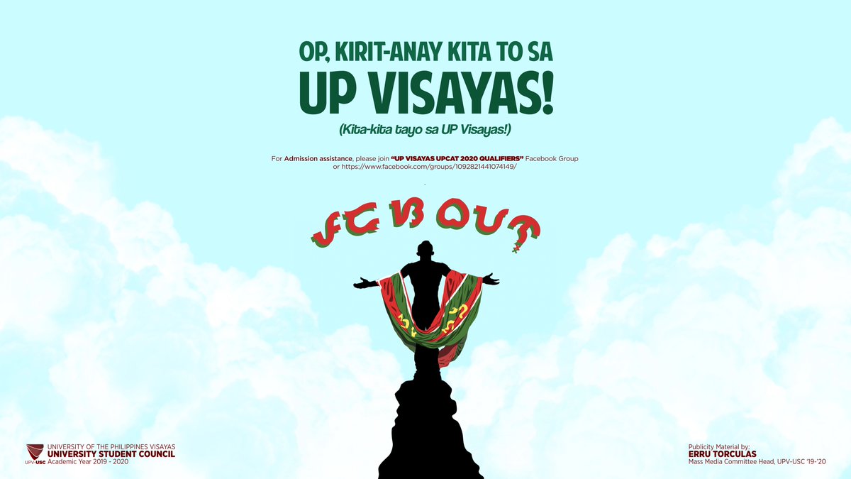 upv_usc's tweet photo. Op, Kirit-anay kita to sa UP Visayas!

The UPV-USC created an online platform to provide  Admission assistance to UP Visayas UPCAT 2020 Qualifiers.

Please join “UP Visayas UPCAT 2020 Qualifiers” Facebook Group or https://t.co/mvpX9jmVxe.

#Pagpupugay! https://t.co/FwmsNdKIH7