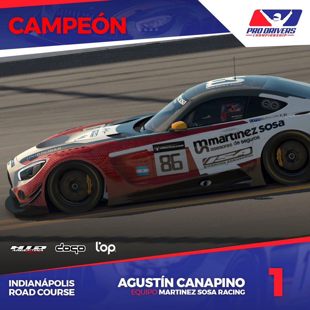 🏆🏆 <a href="/AgustinCanapino/">Agustín Canapino 🇦🇷</a> se consagró hoy bicampeón de Pro Drivers Championship. Ganó los campeonatos Endurance y Sprint 👏👏👏

#SimRace #IRacing #SimRacing