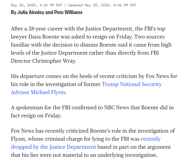 I could say you can't make this up, but I am pretty sure someone did make it up! MSNBC cited Lou Dobbs as the definitive source that Boente & Wray were blocking the release of information that would exonerate General Flynn, stop laughing Dobbs said it & MSNBC repeated it!