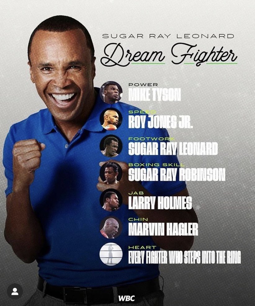@SugarRayLeonard 🙌🏼
Power = The G Man
Speed = Shane Mosley
Footwork = Naz
Boxing Skils = Ray Leonard
Jab = Vernon Forrest
Chin = Eubanks snr
Hart = everyone who gets in the ring
Who’s yours ? https://t.co/Oune4Vg50B