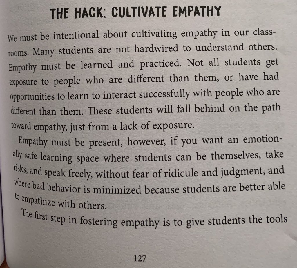 Reading about cultivating empathy in #Hackingschooldiscipline, which seemed appropriate given current events. We must encourage students “to explore their differences and, instead of fearing them, embrace the fact that our differences create a richer world...”