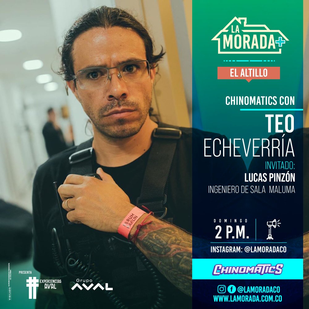 LaMoradaCO's tweet photo. En #LaMorada queremos darle visibilidad a la causa de los Chinomatics 💜 Por eso con @teoec1977 traemos un nuevo invitado: Lucas Pinzo, quien es Ingeniero de Sala de Maluma 🔥

https://t.co/f5a5fczBiD
#ExperienciasAval @BancosAval https://t.co/2jZQqXVz4H