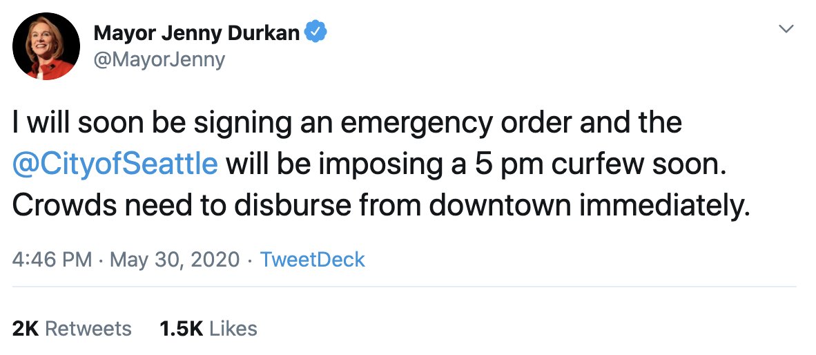 Cities under lockdown:- LA- Seattle- Chicago- Portland- Nashville- Denver- MinneapolisThis is according to primary sources, like announcements from mayors, but it's a fast moving situation so may be errors. Please reply if any corrections/updates.