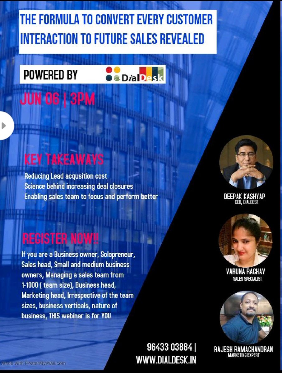 abhishekoparora's tweet photo. #formula to convert every customer interaction into a #future #sales #revealed
We are coming up with a #webinar on 6th of #JUNE 3PM with #industry #specialist
#leadsquared #mascallnet #dialdesk
#registeryourself #salestips #BusinessIntelligence https://t.co/WL8F4Dk7B7