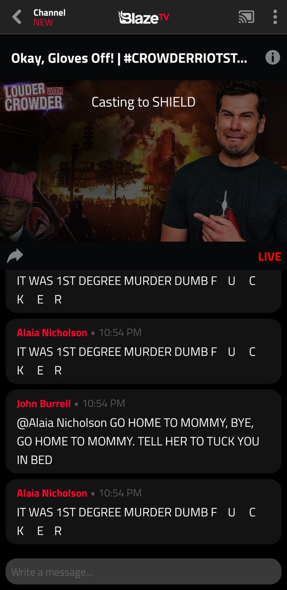 johnfata's tweet photo. @scrowder #CrowderRiotStream!
your chat is being spammed ... can your admin moderators just boot the user https://t.co/YbnBjllMem