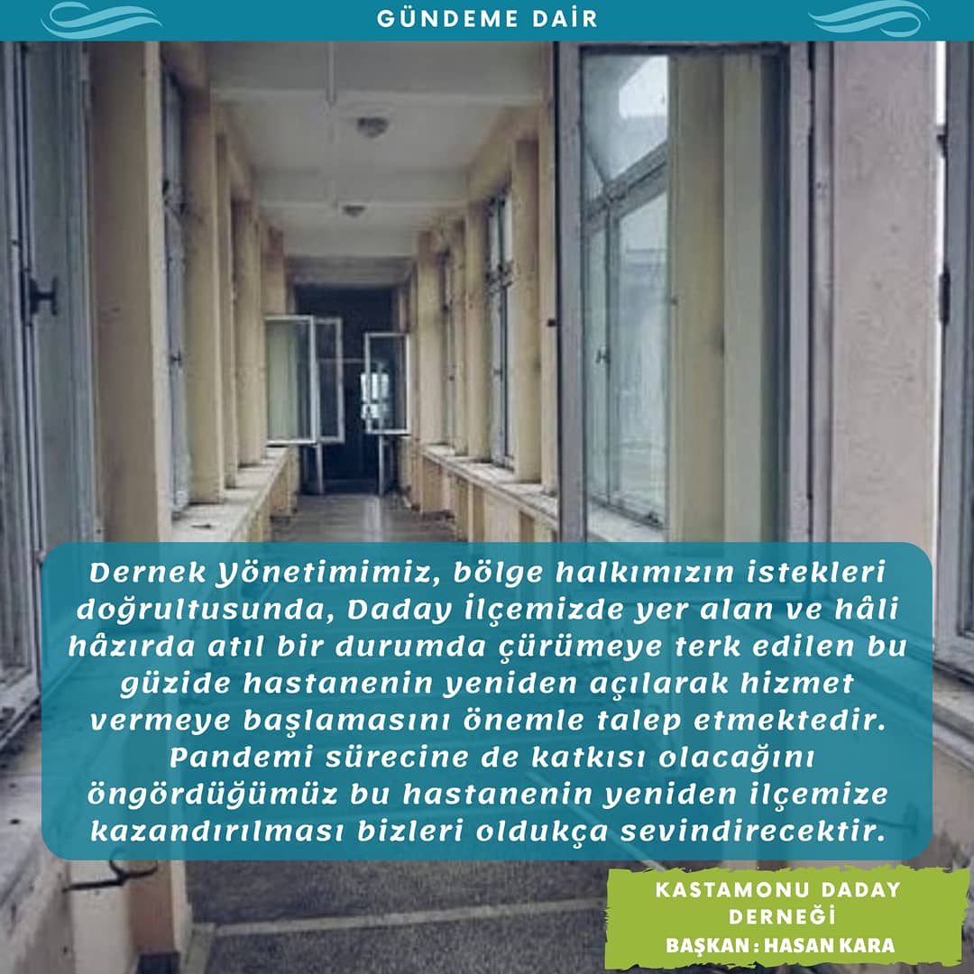 dadayder's tweet photo. Dernek Yönetimimiz, Daday İlçemizde yer alan ve çürümeye terk edilen bu hastanenin, pandemi sürecine büyük katkı sunacağını ve bu sebeple hastanenin yeniden açılarak tekrar hizmet vermeye başlamasını talep etmektedir. 
#KastamonuDadayDerneği 
#BallıdağGöğüsHastalıklarıHastanesi https://t.co/YXbRTmPpDs
