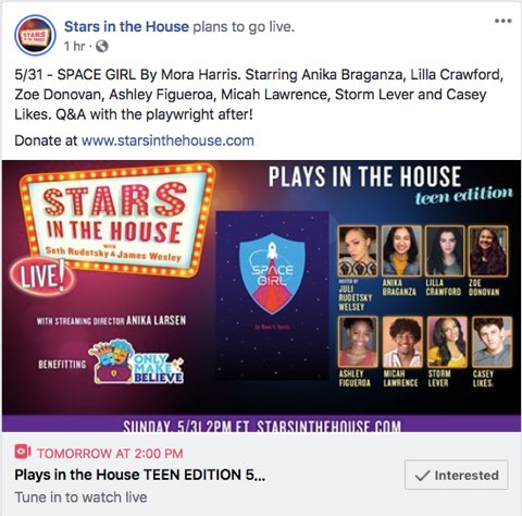 SPACE GIRL will be LIVE tomorrow at 2pm on STARSINTHEHOUSE.COM on Facebook or youtube. See you there!