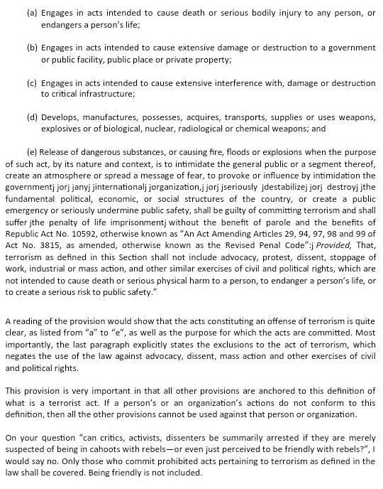 MrFrankBaraan's tweet photo. WE CAN NOW PUT OUR FEARS TO REST.

Last night, I asked 1 of the Principal Authors of the ANTI-TERRORISM BILL, Rep. @RuffyBiazon, about my &amp; netizens' concerns/Q'ns re: the Bill. Attached are screenshots of his detailed, thorough, &amp; sobering response.

TNX FOR THIS, REP. BIAZON.🙏 https://t.co/8N5m58wrpW