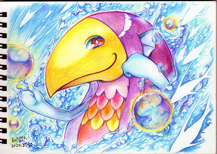 こぷと Pixivリクエスト募集中 V Twitter アマビエちゃん描いてた 暑中見舞いには キャラっぽいし無理かな イラスト アナログイラスト アマビエ 色鉛筆画 色鉛筆