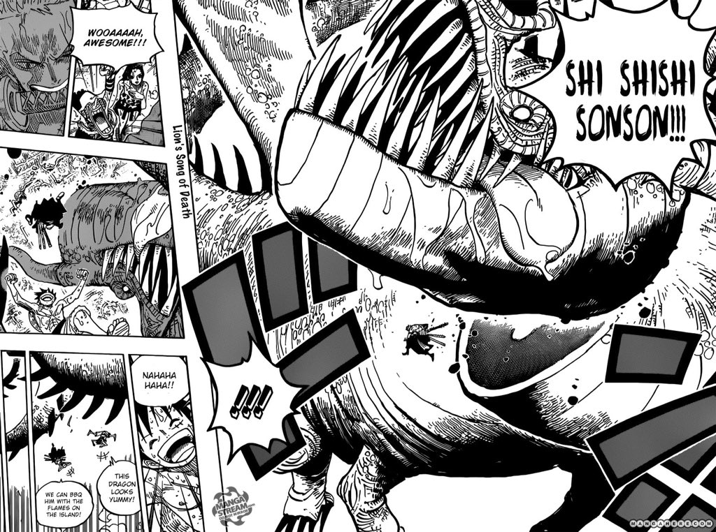 It would be logical for Zoro to slay the first dragon he meets in the story just like Ryuma... What ?! He already did slay a similar dragon ? the same way Ryuma did to boot ? Look at that ... How strange, it’s as if Oda intentionally drew both scenes to emulate their parallel 