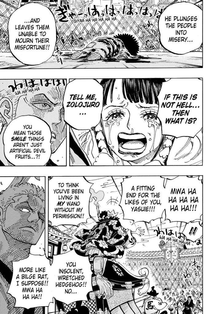 Zoro is related to the Shimotsuki, this surely has to play a role in killing Kaido ! Look ! Zoro befriended a descendant of Ryuma, they became friends and he got assassinated by Kaid-Hum Orochi  Why would Oda not give Zoro a motive to target Kaido specifically ? Why Orochi ? 